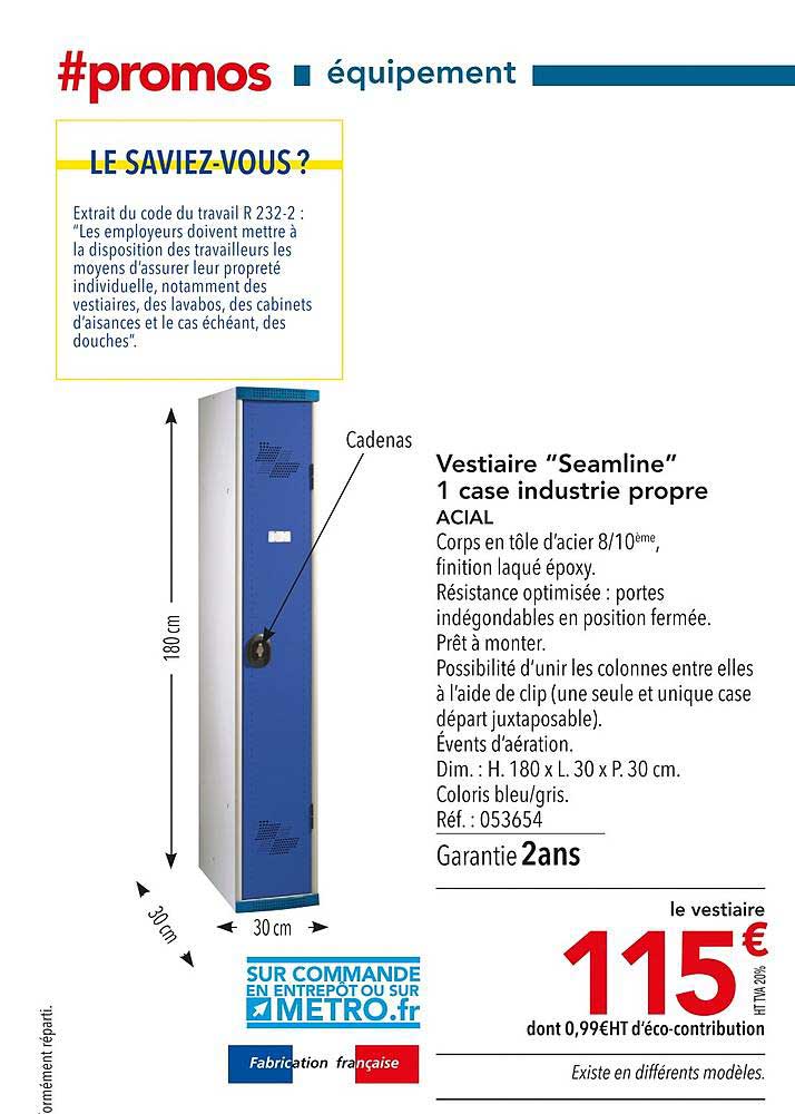 vestiaire "seamline" 1 case industrie propre acial