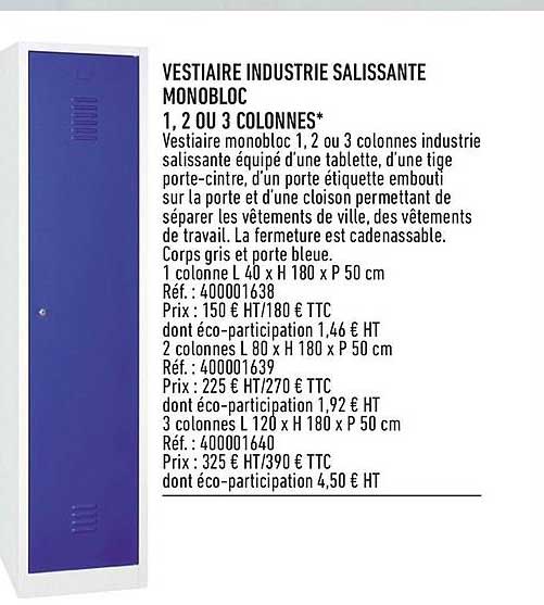 vestiaire industrie salissante monobloc