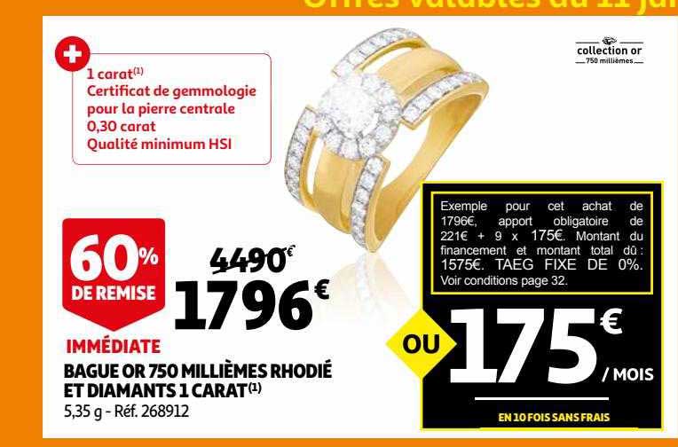 bague or 750 millièmes rhodié et diamants 1 carat