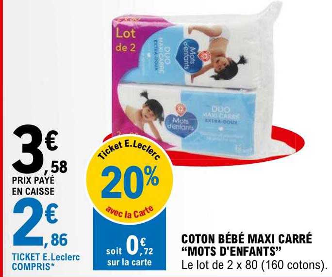 coton bébé maxi carré "mots d'enfants"