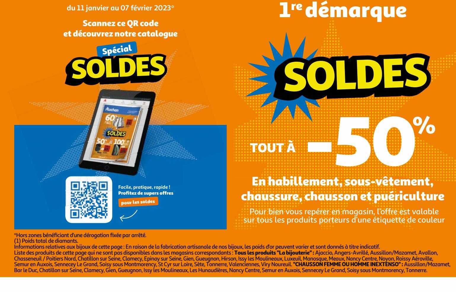 spécial soldes en habillement, sous-vêtement, chaussure, chausson et puériculture