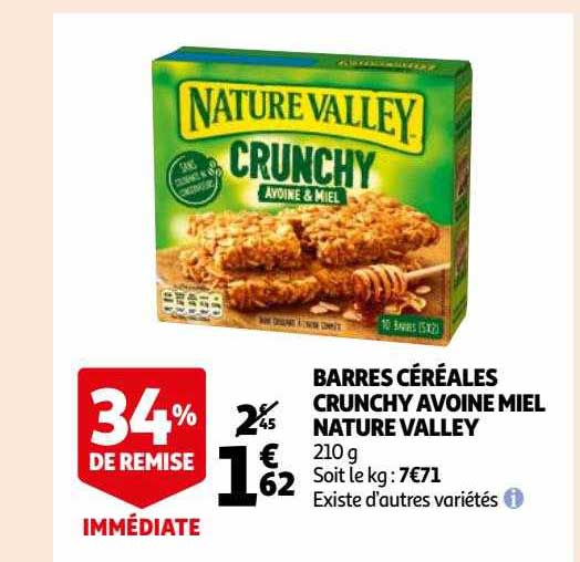 barres céréales crunchy avoine miel nature valley