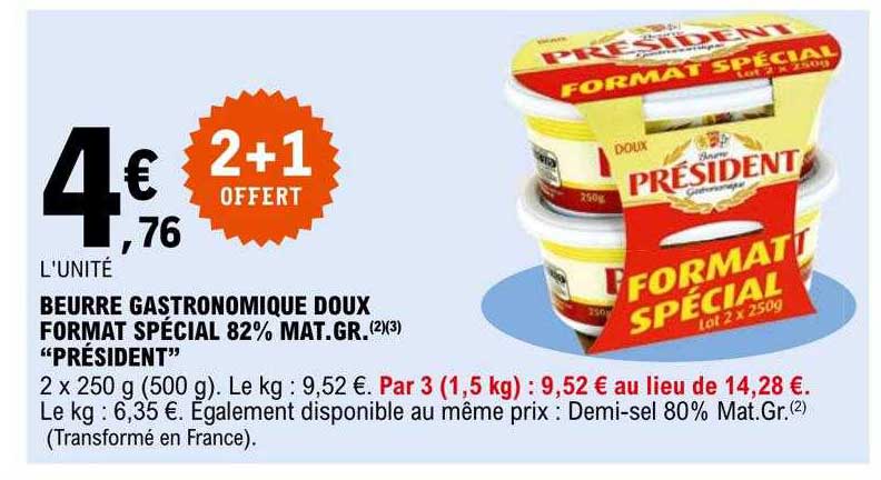 beurre gastronomique doux format spécial 82% mat.gr. "président"