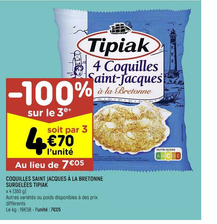 coquilles saint jacques  à la bretonne surgelées tipiak