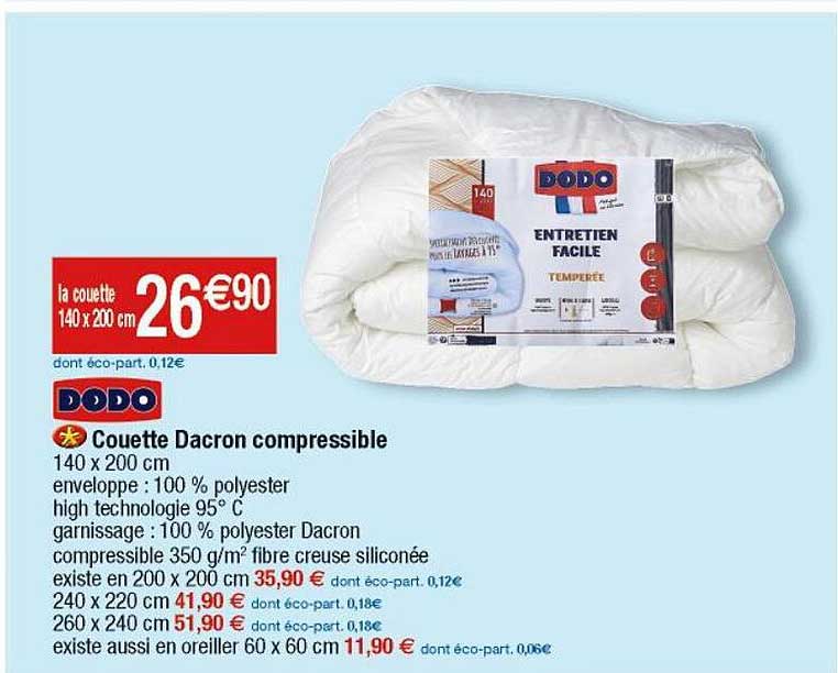 Couette Dacron Compressible Dodo 140 X 200 Cm