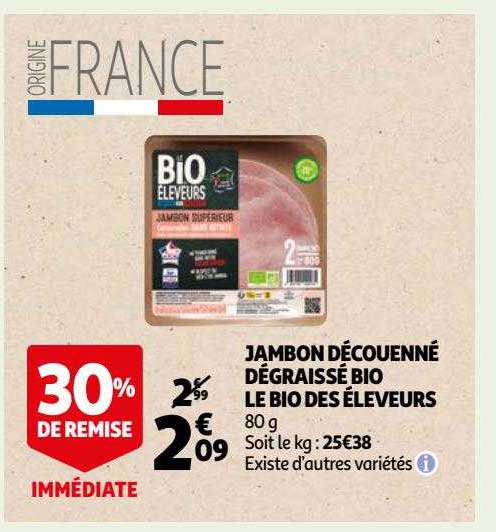 jambon découenné dégraissé bio le bio des éleveurs