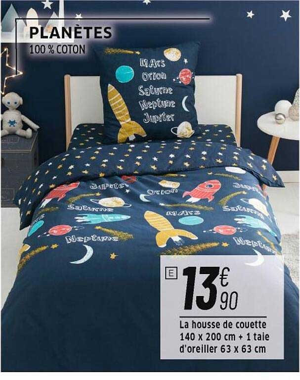 la housse de couette 140 x 200 cm + 1 taie d'oreiller 63 x 63 cm