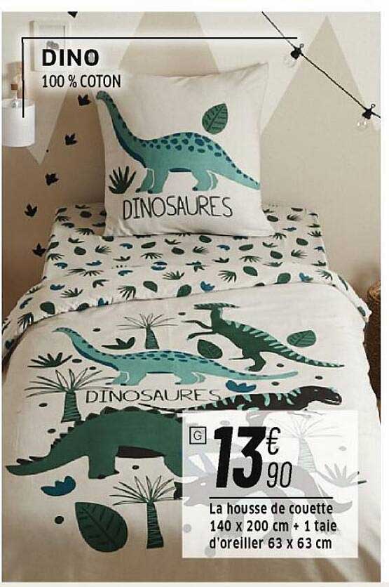 la housse de couette 140 x 200 cm + 1 taie d'oreiller 63 x 63 cm dino
