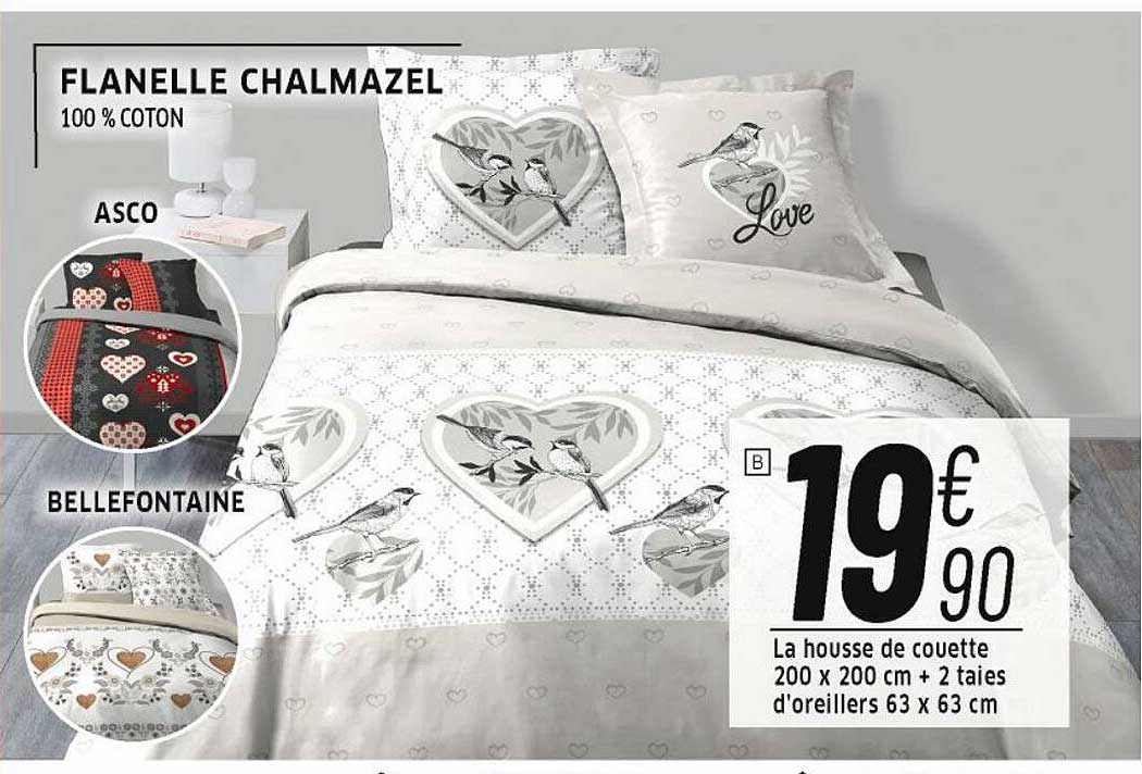 la housse de couette 200 x 200 cm + 2 taies d'oreiller 63 x 63 cm flanelle chalmazel