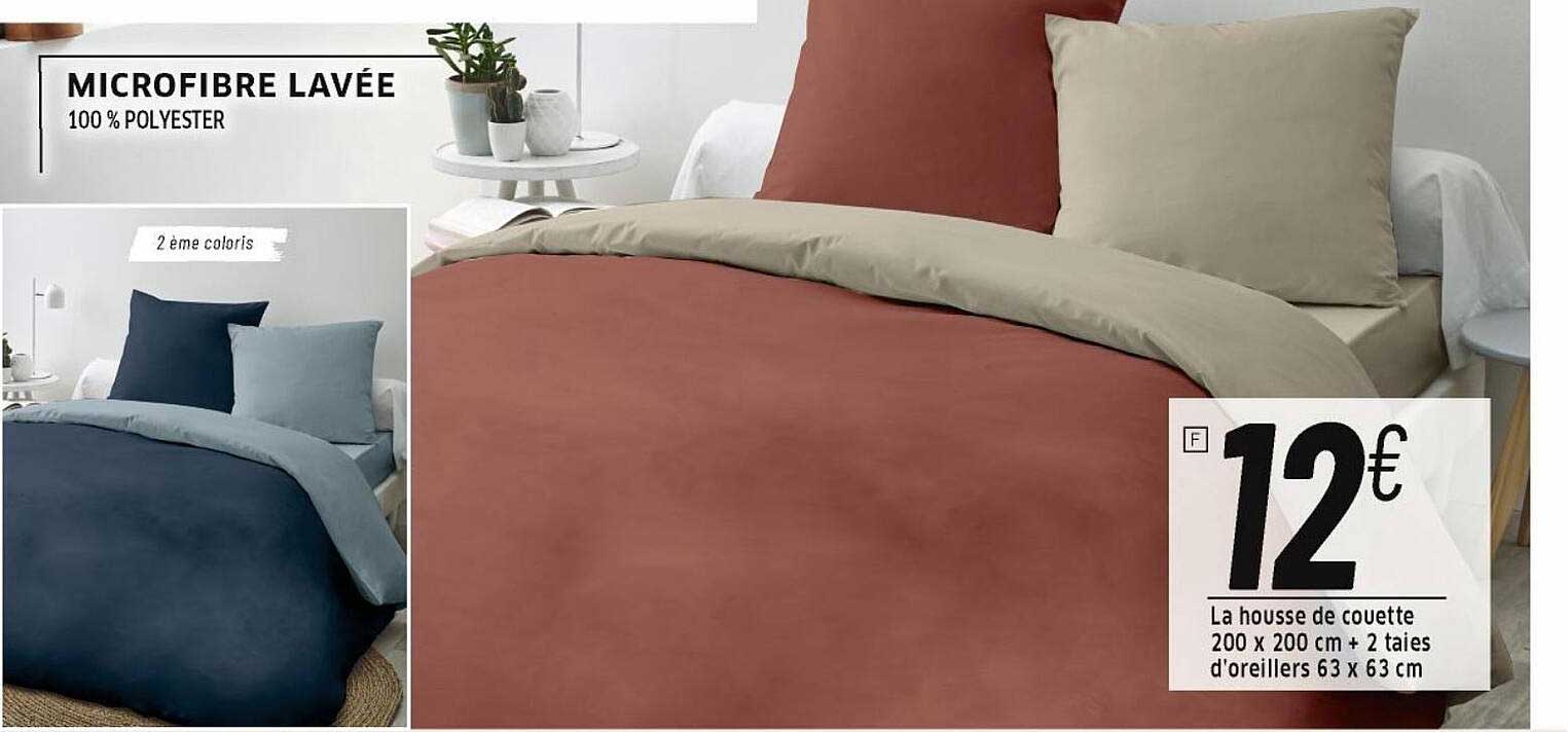 la housse de couette 200 x 200 cm + 2 taies d'oreiller 63 x 63 cm microfibre lavée