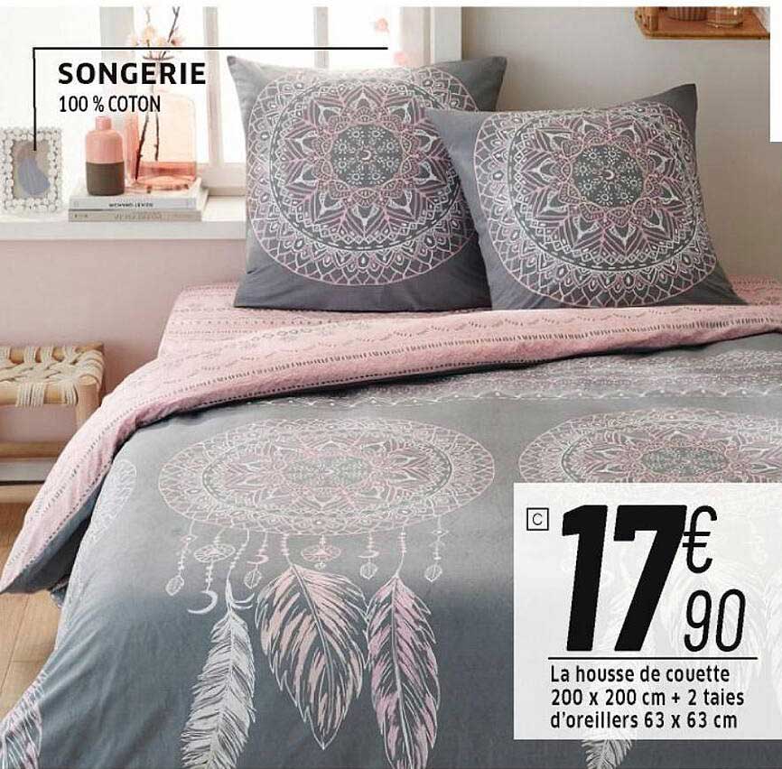 la housse de couette 200 x 200 cm + 2 taies d'oreiller 63 x 63 cm  songerie