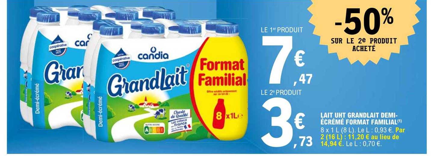 lait uht grand lait demi-écrémé format familial