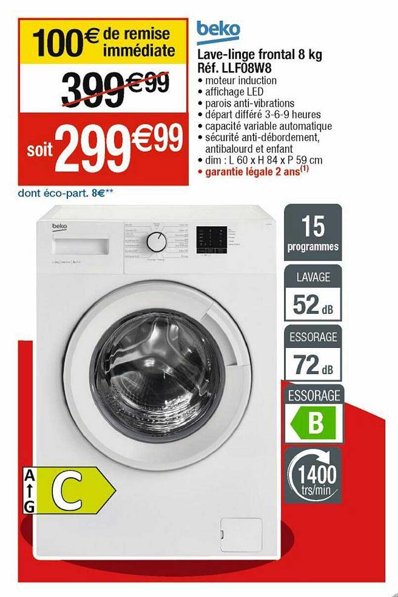 lave-linge frontal 8 kg beko