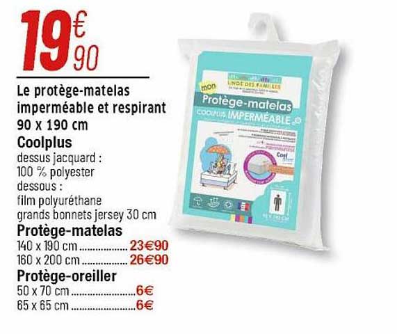 le protège-matelas imperméable et respirant 90 x 190 cm coolplus, protège oreiller