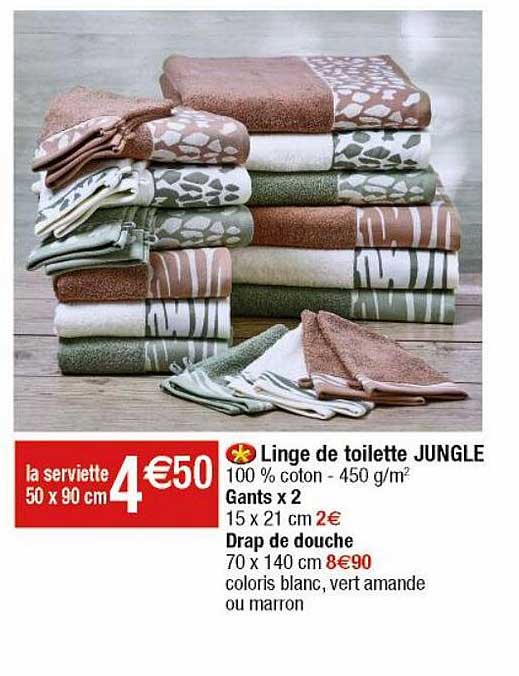 Linge De Toilette Jungle, Gants X 2, Drap De Douche