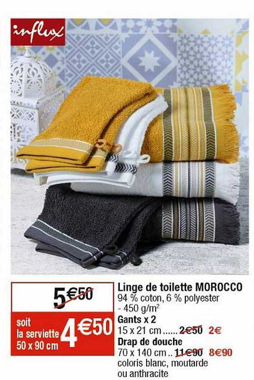 Linge De Toilette Morocco : Gants X 2, Drap De Douche