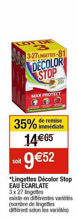 lingettes décolor stop eau écarlate