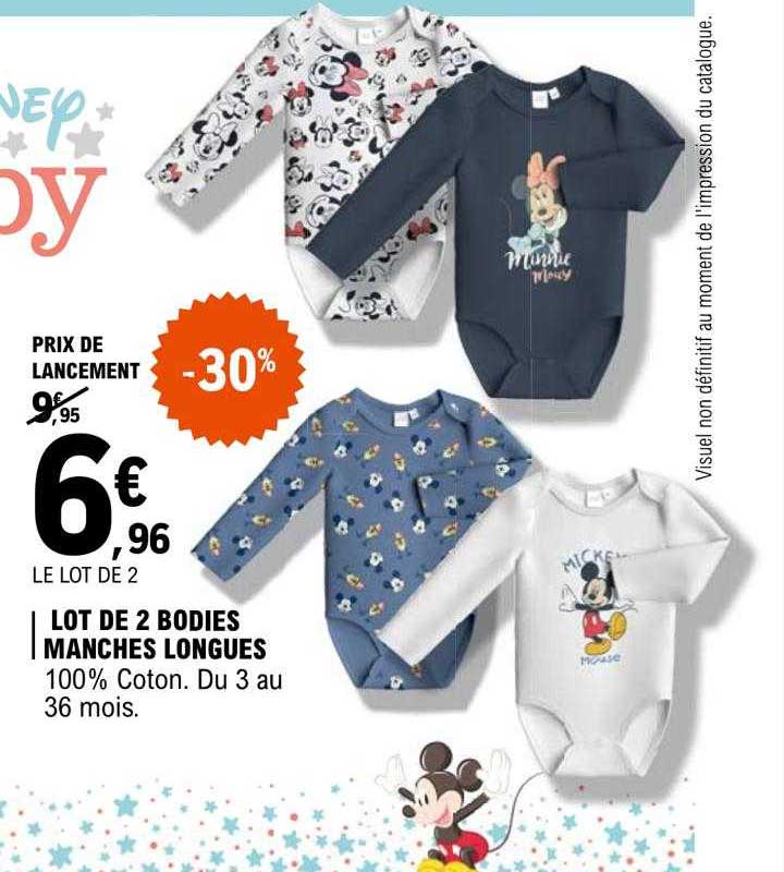 lot de 2 bodies manches longues disney baby