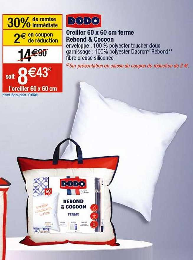 oreiller 60 x 60 cm ferme rebond & cocoon dodo