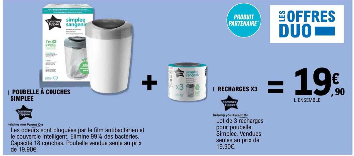 poubelle à couches simplee tommee tippee + recharges x3 tommee tippee