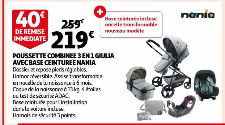 poussette combinée 3 en 1 giulia avec base ceinturée nania