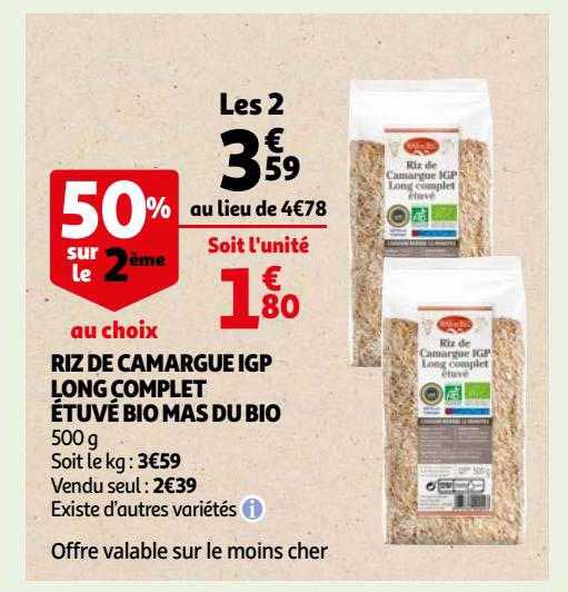 riz de camargue igp long complet étuvé bio mas du bio