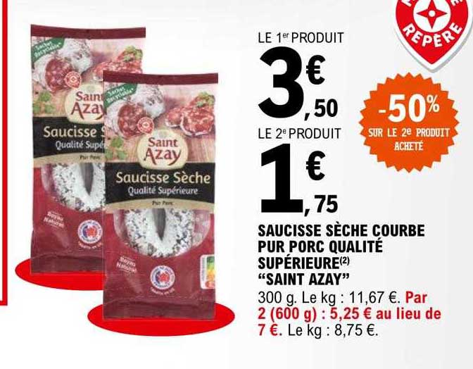 saucisse sèche courbe pur porc qualité supérieure "saint azay"