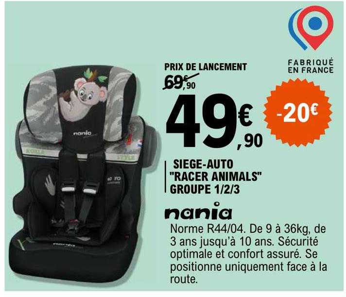 siège-auto "racer animals" groupe 1-2-3 nania