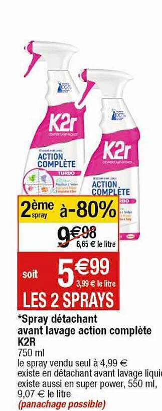 spray détachant avant lavage action complète k2r