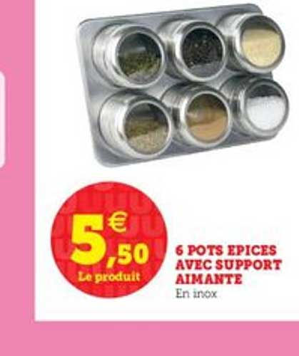 6 pots épices avec support aimanté