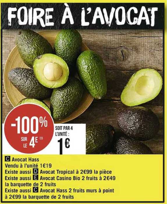 avocat hass, avocat tropical, avocat casino bio 2 fruits, avocat hass 2 fruits murs à point