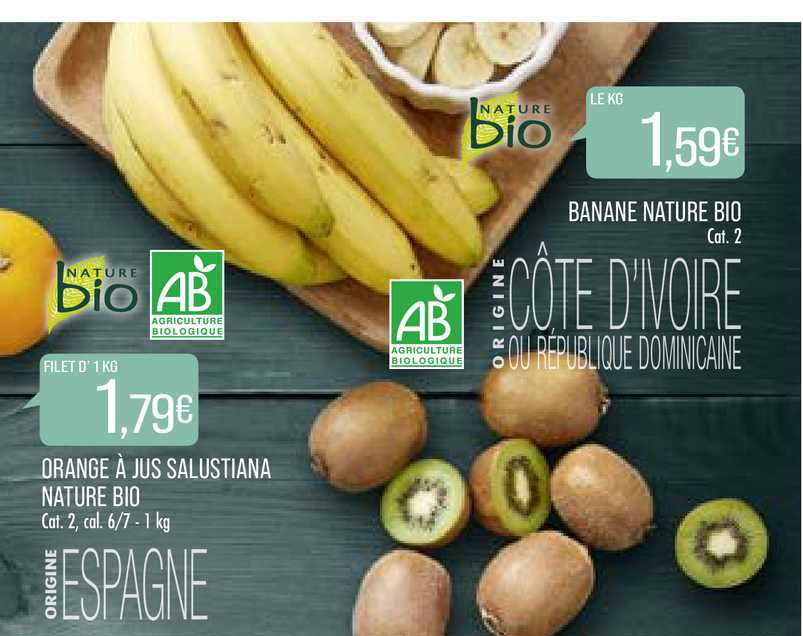 banane nature bio, orange à jus salustiana nature bio