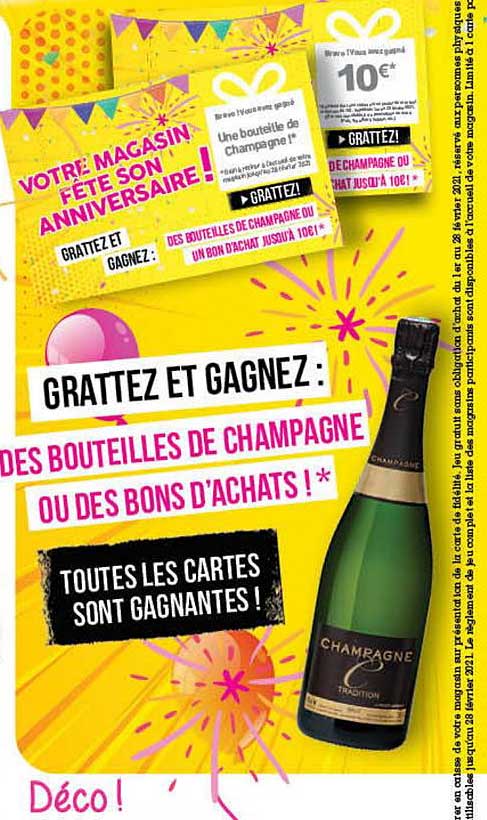 bouteilles de champagne ou des bons d'achats