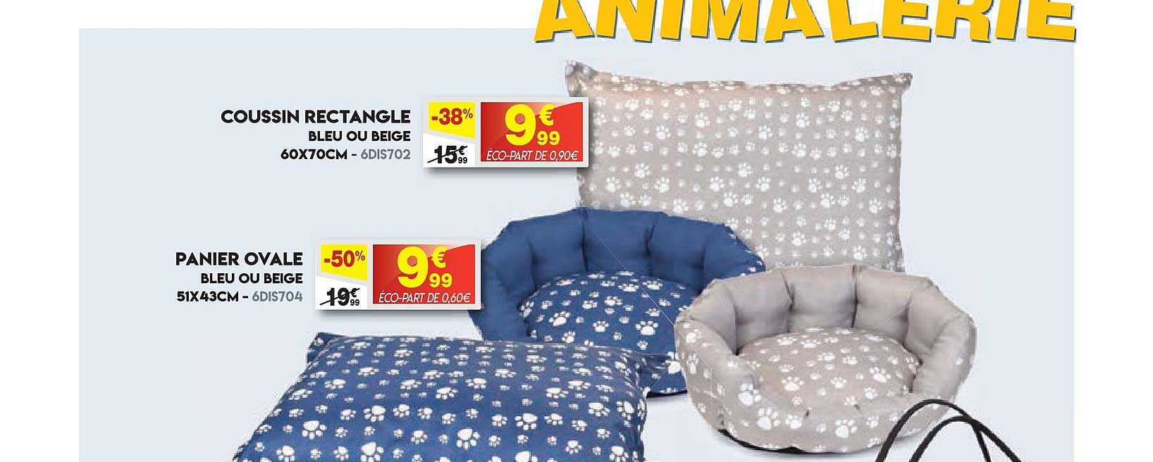 Coussin Rectangle Bleu Ou Beige, Panier Ovale Bleu Ou Beige