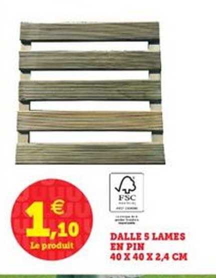 Dalle 5 Lames En Pin 40 X 40 X 2,4 Cm