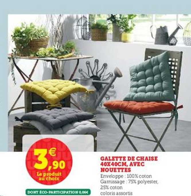 galette de chaise 40 x 40 cm, avec nouettes