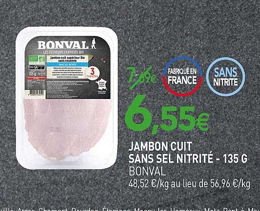 Jambon Cuit Sans Sel Nitrité Bonval