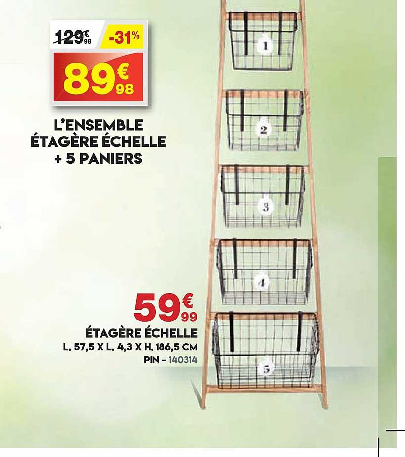 l'ensemble étagère échelle + 5 paniers