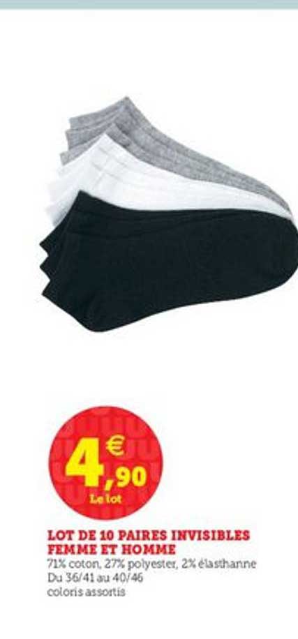 Lot De 10 Paires Invisibles Femme Et Homme