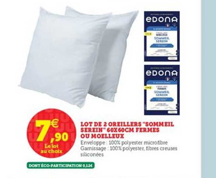 Lot De 2 Oreillers "sommeil Serein" 60 X 60 Cm Fermes Ou Moelleux