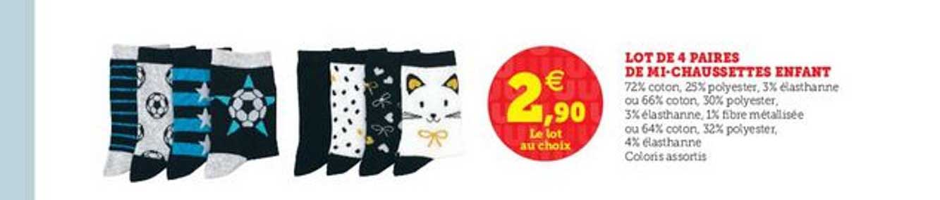 lot de 4 paires de mi-chaussettes enfant