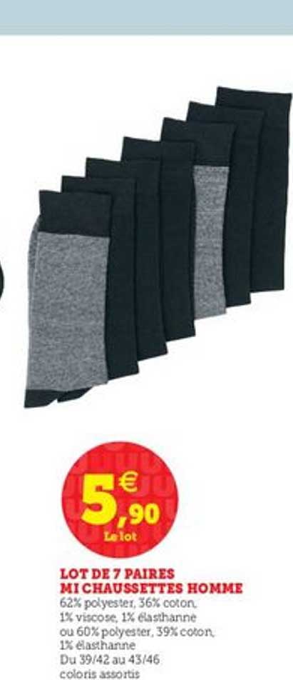 lot de 7 paires mi-chaussettes homme