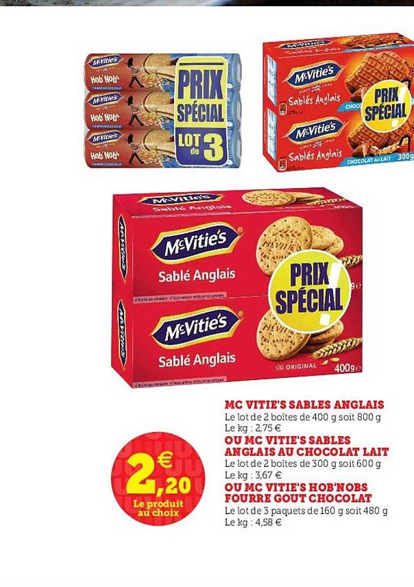 mc vitie's sablés anglais ou mc vitie's sablés anglais au chocolat lait, ou mc vitie's hob'nobs fourré gout chocolat