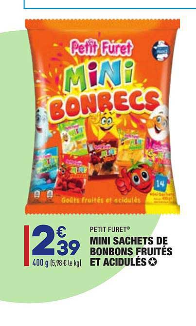 mini sachets de bonbons fruités et acidulés petit furet