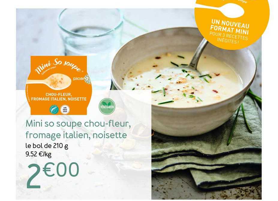 mini so soupe chou-fleur, fromage italien, noisette