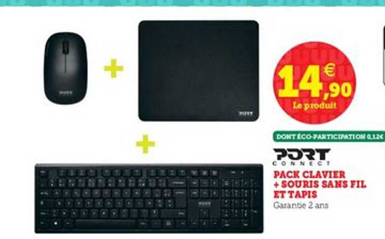 pack clavier + souris sans fil et tapis port connect