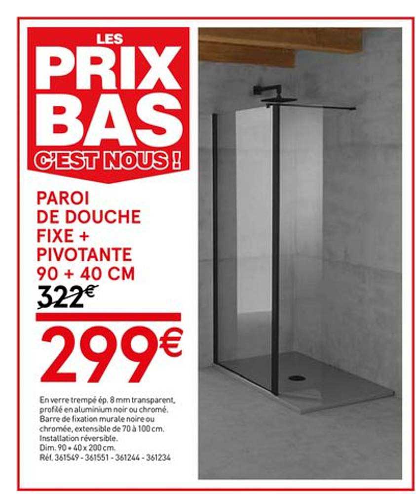 Paroi De Douche Fixe + Pivotante 90 + 40 Cm