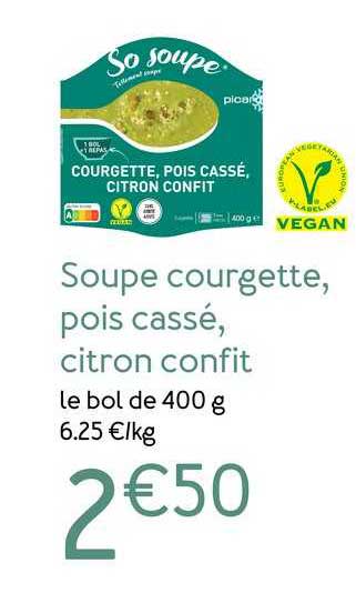 Soupe Courgette, Pois Cassé, Citron Confit