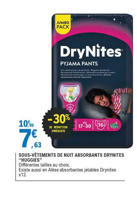 sous-vêtements de nuit absorbants drynites "huggies"