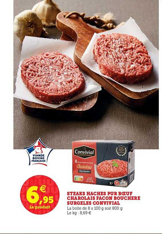 steaks hachés pur bœuf charolais façon bouchère surgelés convivial